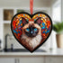Siamese Cat Stained Glass Effect Heart Suncatcher